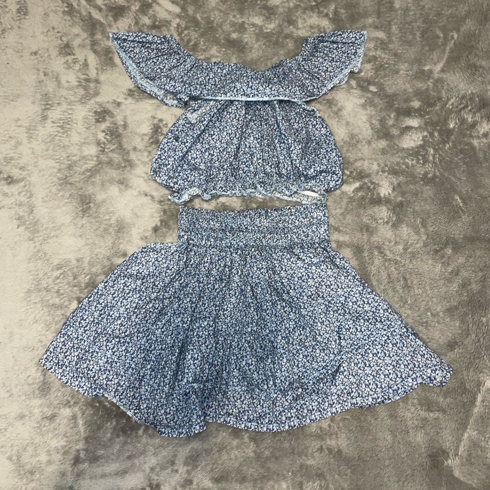 Popie’s Bordeaux- Titine skirt Smoked ruffled set / size XXS / French Boutique